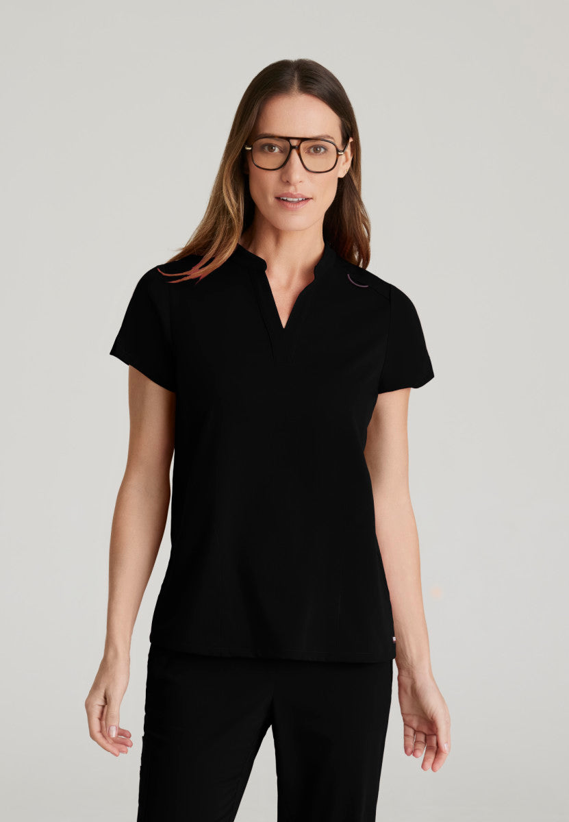 Grey's Anatomy | Avery 2 Pocket Banded Collar Top Women's Scrub Top Grey's Anatomy Black XXS 