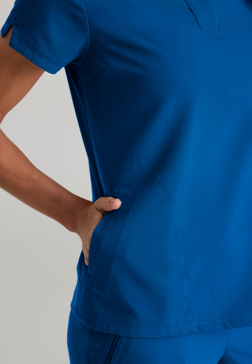 Avery 2-Pocket Banded Collar Top Women's Scrub Top Grey's Anatomy Spandex Stretch