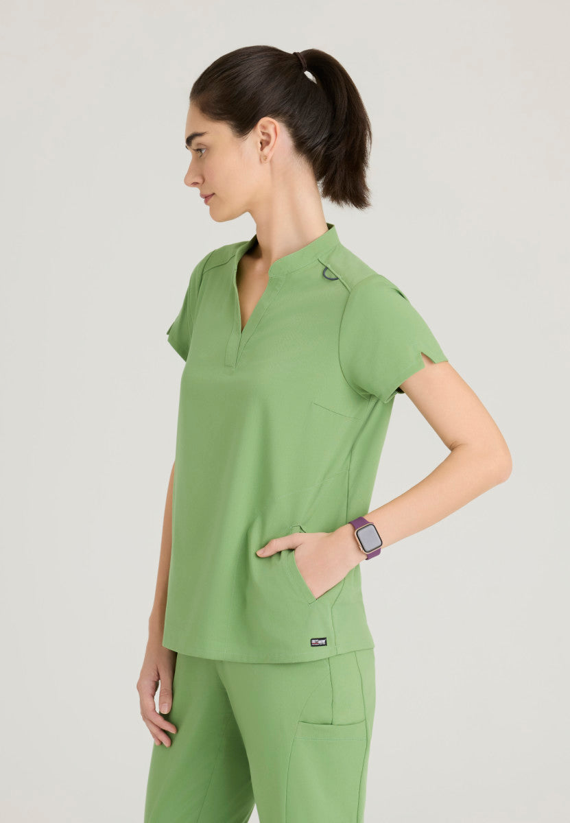 Avery 2-Pocket Banded Collar Top Women's Scrub Top Grey's Anatomy Spandex Stretch