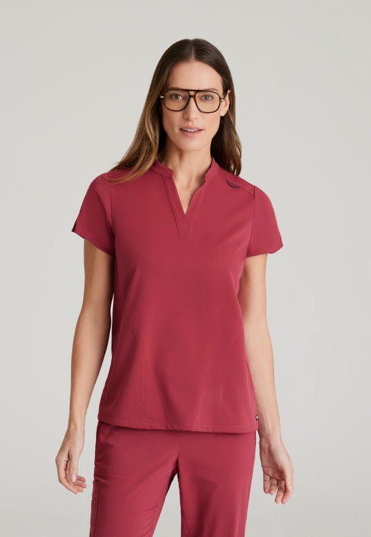 Grey's Anatomy | Avery 2 Pocket Banded Collar Top Women's Scrub Top Grey's Anatomy Maple Red XXS 