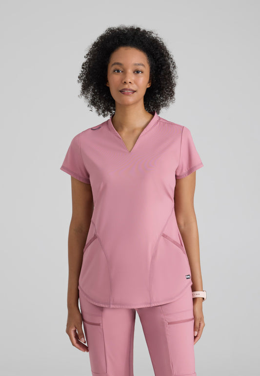 Define 2-Pocket V-Neck Scrub Top Women's Scrub Top Grey's Anatomy Knit Stretch Canyon Pink XXS