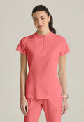 Front facing image Kristi Zip Front Scrub Top Grey's Anatomy Spandex Stretch GRST292 in colour Coral Bloom.