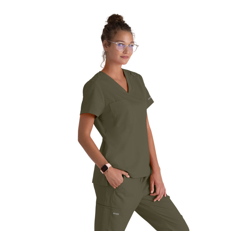Grey's Anatomy Bree Tuck In Scrub Top Women's Scrub Top Grey's Anatomy Spandex Stretch Olive XS 