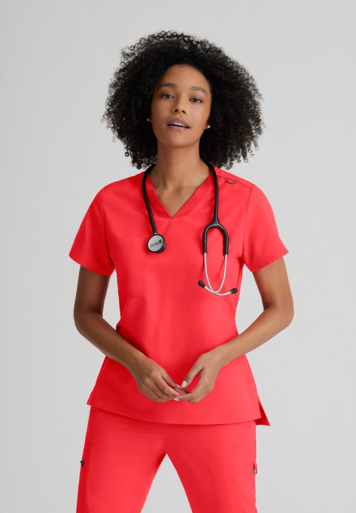 Grey's Anatomy Bree Tuck In Scrub Top in Coral Love Women's Scrub Top Grey's Anatomy Spandex Stretch Coral Love XS 