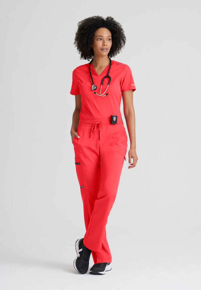 Grey's Anatomy Bree Tuck In Scrub Top in Coral Love Women's Scrub Top Grey's Anatomy Spandex Stretch   