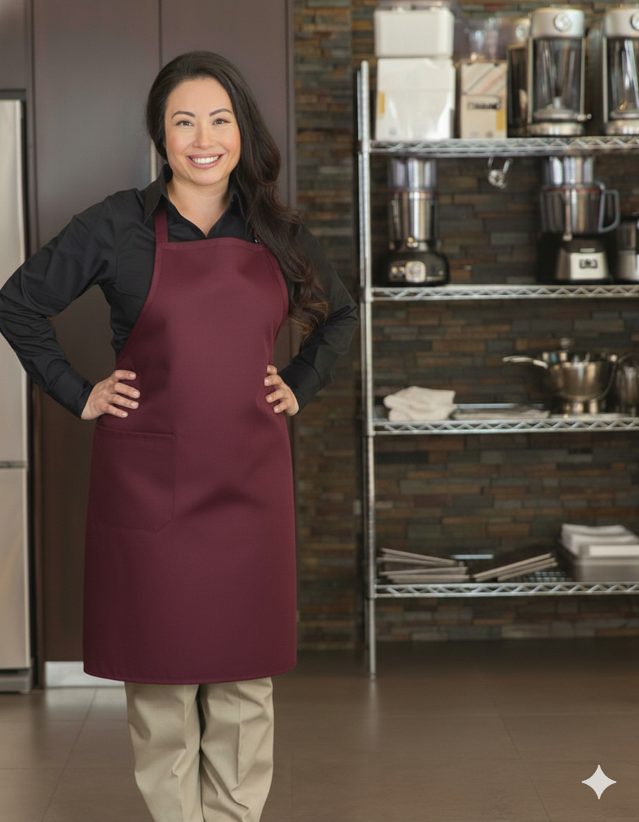 Adjustable Bib Apron with Pockets Aprons Premium Uniforms Burgundy