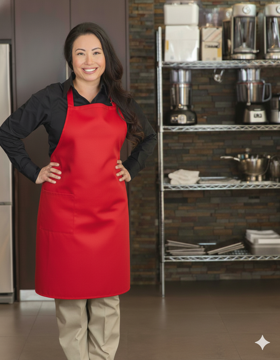 Adjustable Bib Apron with Pockets Aprons Premium Uniforms Red