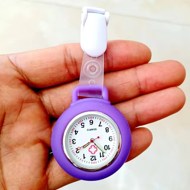 Clip On Analog Nurse Watch Clip Watch Lasalle Uniform Purple  