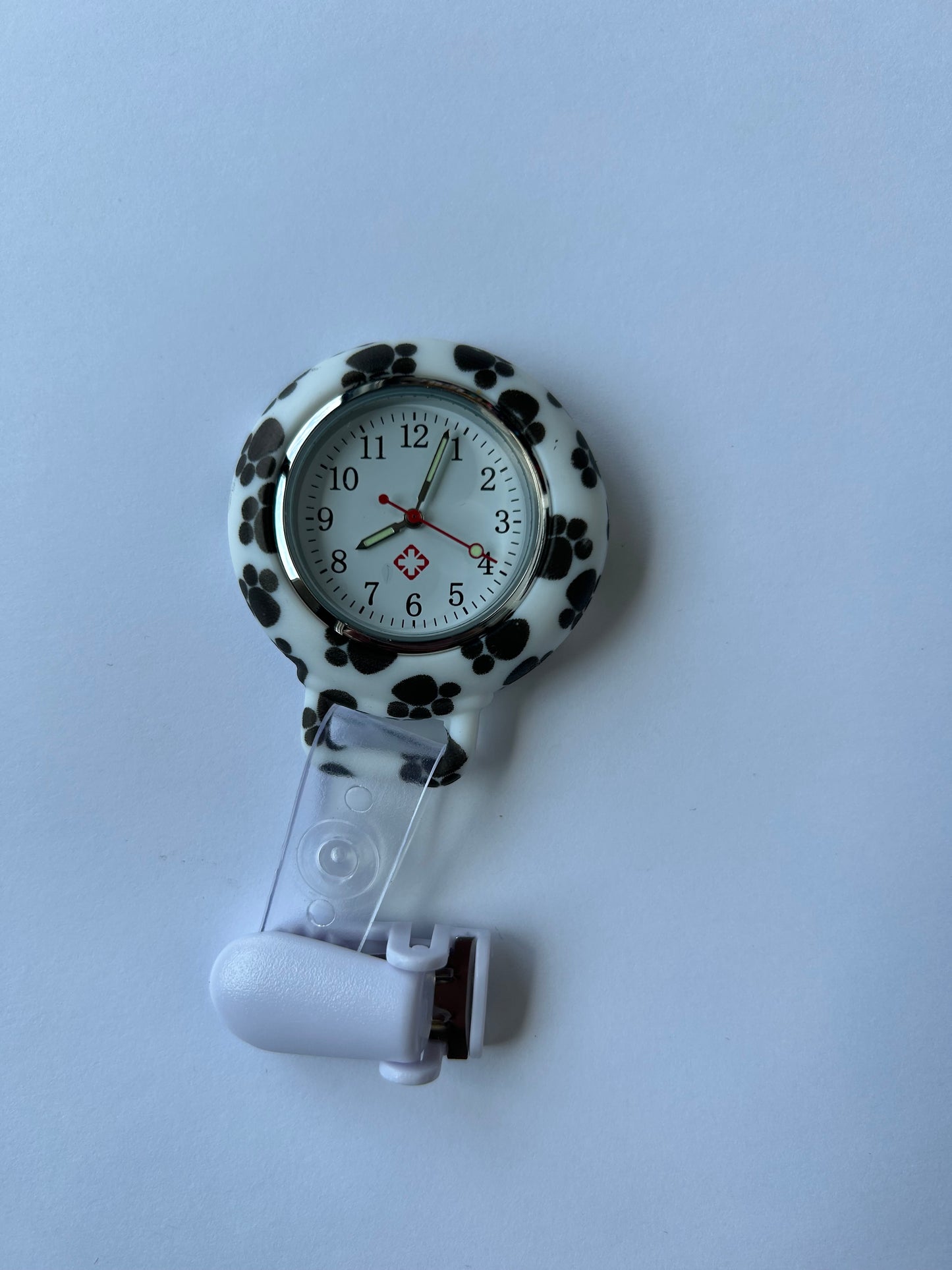 Clip On Analog Nurse Watch Clip Watch Lasalle Uniform Paw Print  