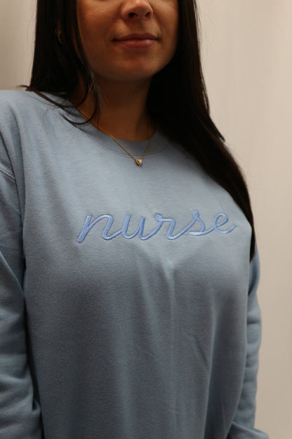 NURSE Cursive Crewneck Sweatshirt Crewneck Sweatshirt Lasalle Uniform   