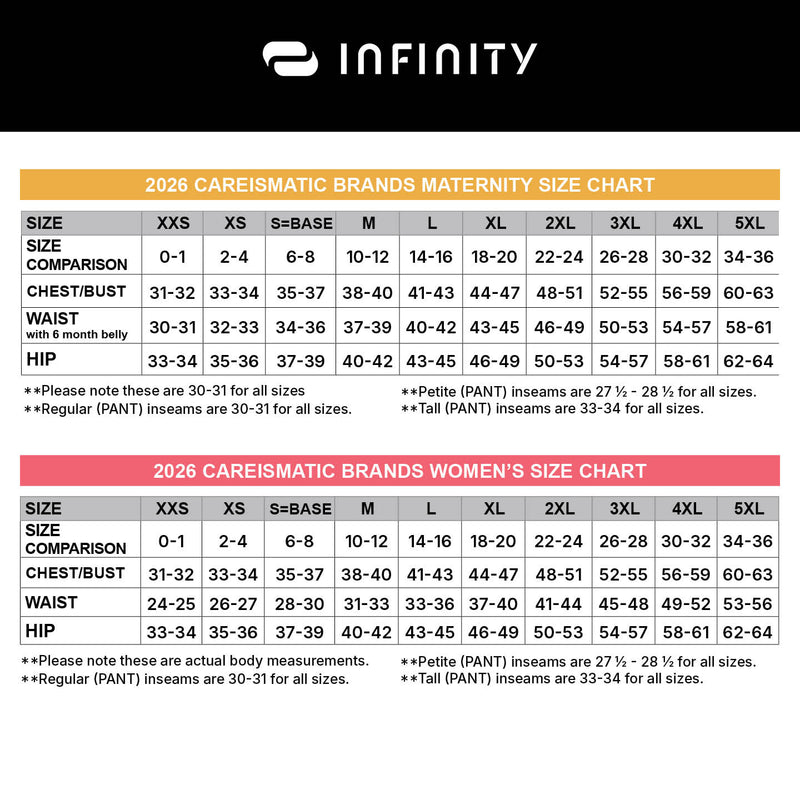 Size chart for Infinity Scrub Top | Cambrian College RPN