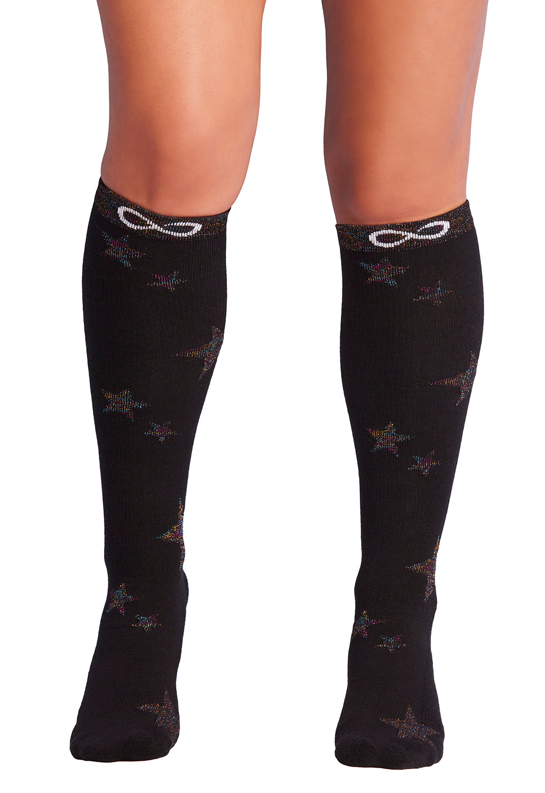 Cherokee Infinity - Knee High Compression Socks 15-20 mmHg Women's Compression Socks Cherokee Legwear Metallic Rainbow Stars  