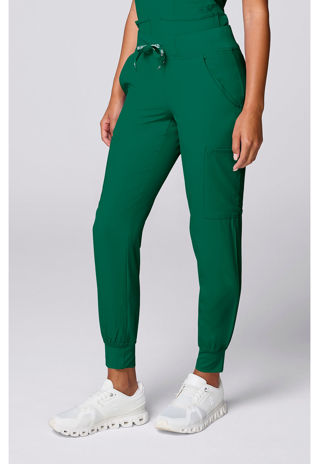 Insight 6-Pocket Scrub Jogger in green with drawstring waist and elastic cuffs by MED COUTURE Insight for women's scrub workwear