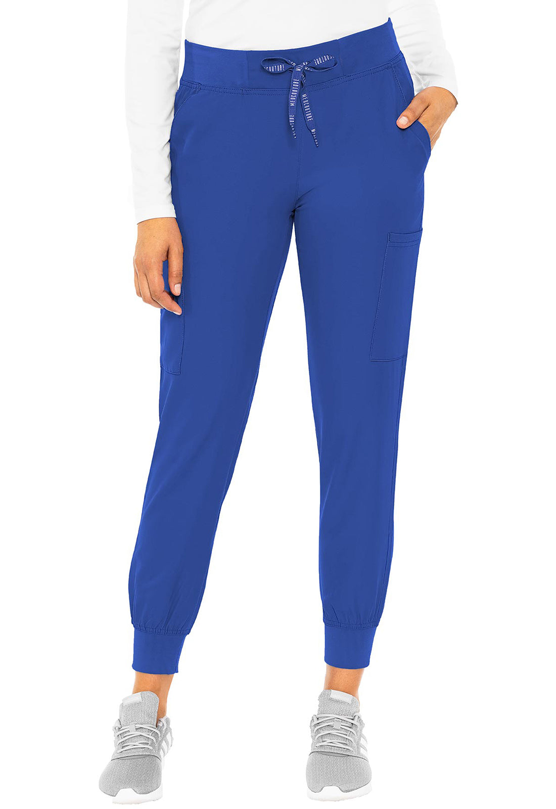 Insight 6-Pocket Scrub Jogger in blue with athletic jogger fit and moisture-wicking lightweight fabric by MED COUTURE Insight
