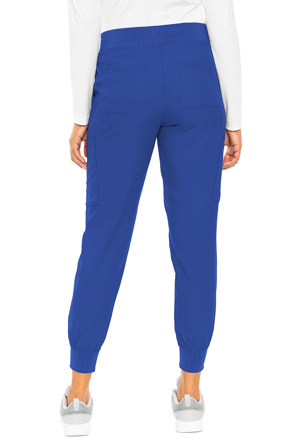 Insight 6-Pocket Scrub Jogger in royal blue shown from the back with cuffed ankles and multiple pockets by MED COUTURE Insight for scrub workwear