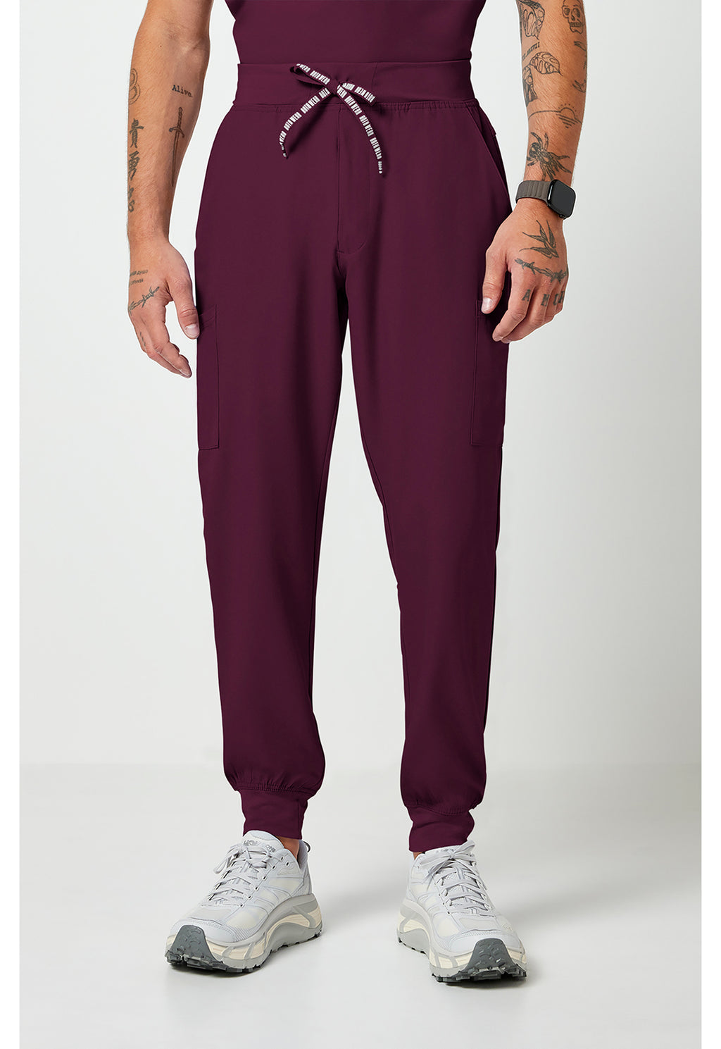 Front view of MC Rothwear Insight Men's Jogger Scrub Pants in the colour wine.