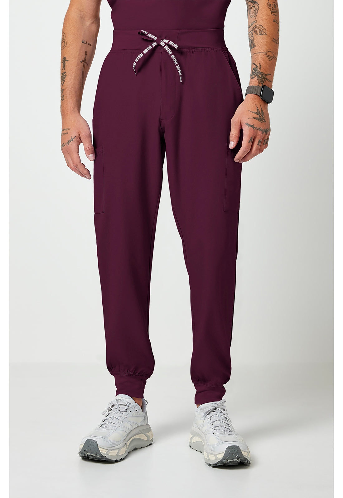 Front view of MC Rothwear Insight Men's Jogger Scrub Pants in the colour wine.