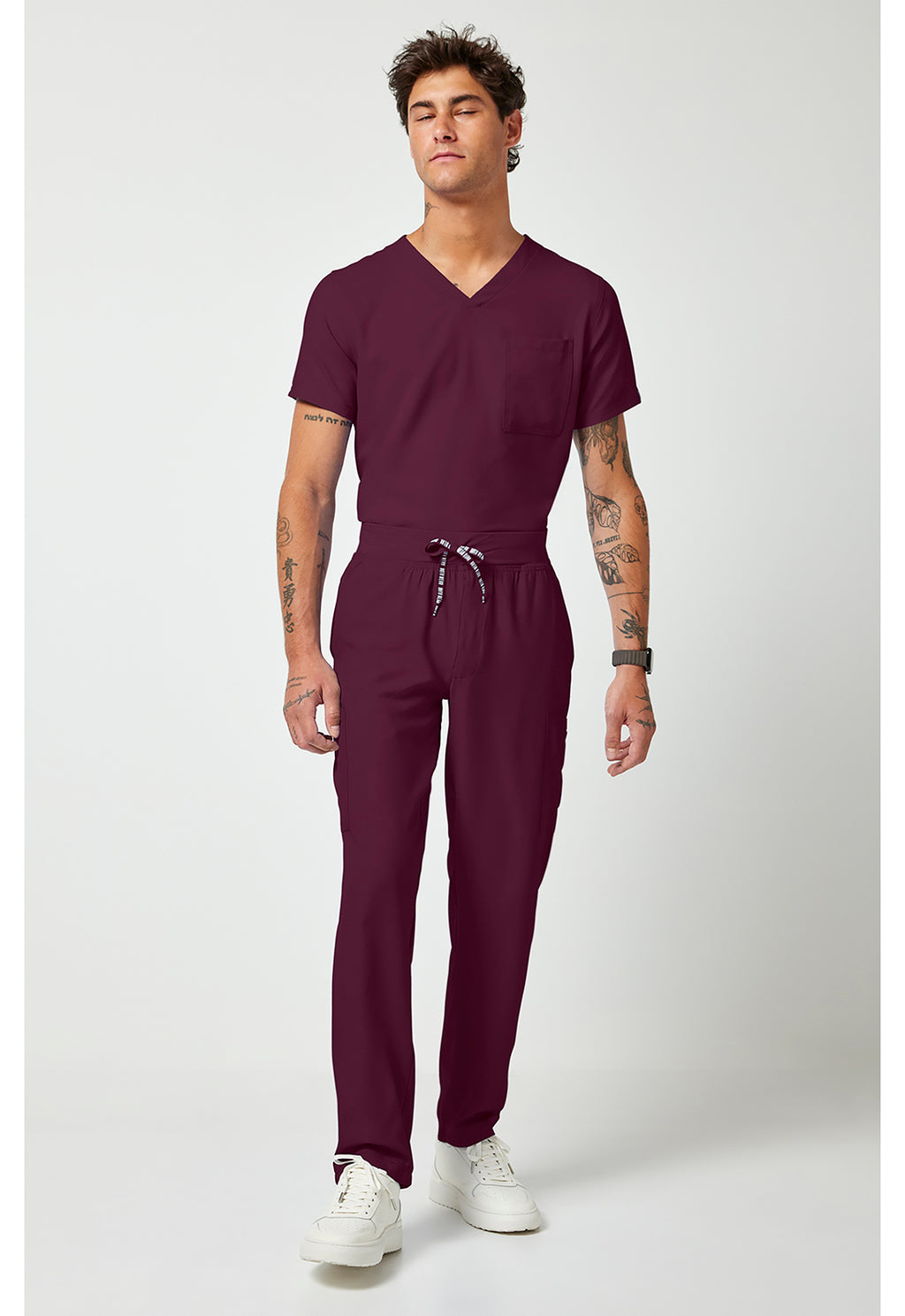 Full View Med Couture Rothwear Insight Men's scrub pant in the colour wine.