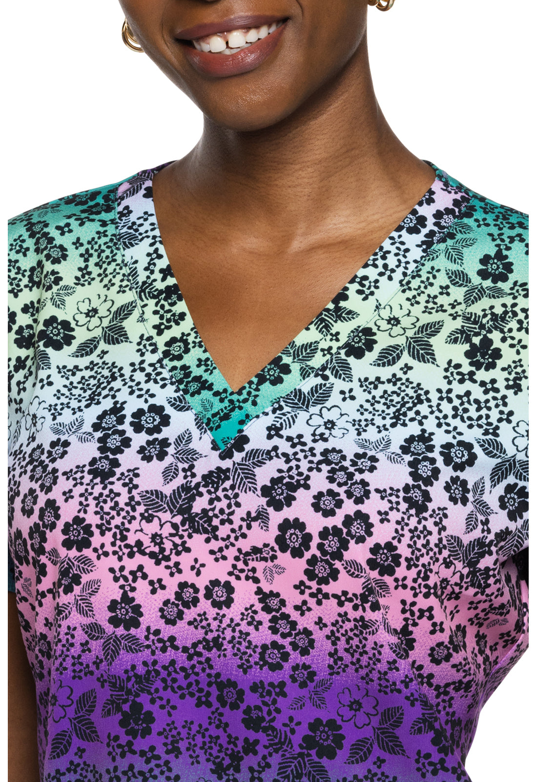 MedCouture - V-Neck Print Top in Ombre Garden Women's Print Scrub Top MEDCOUTURE