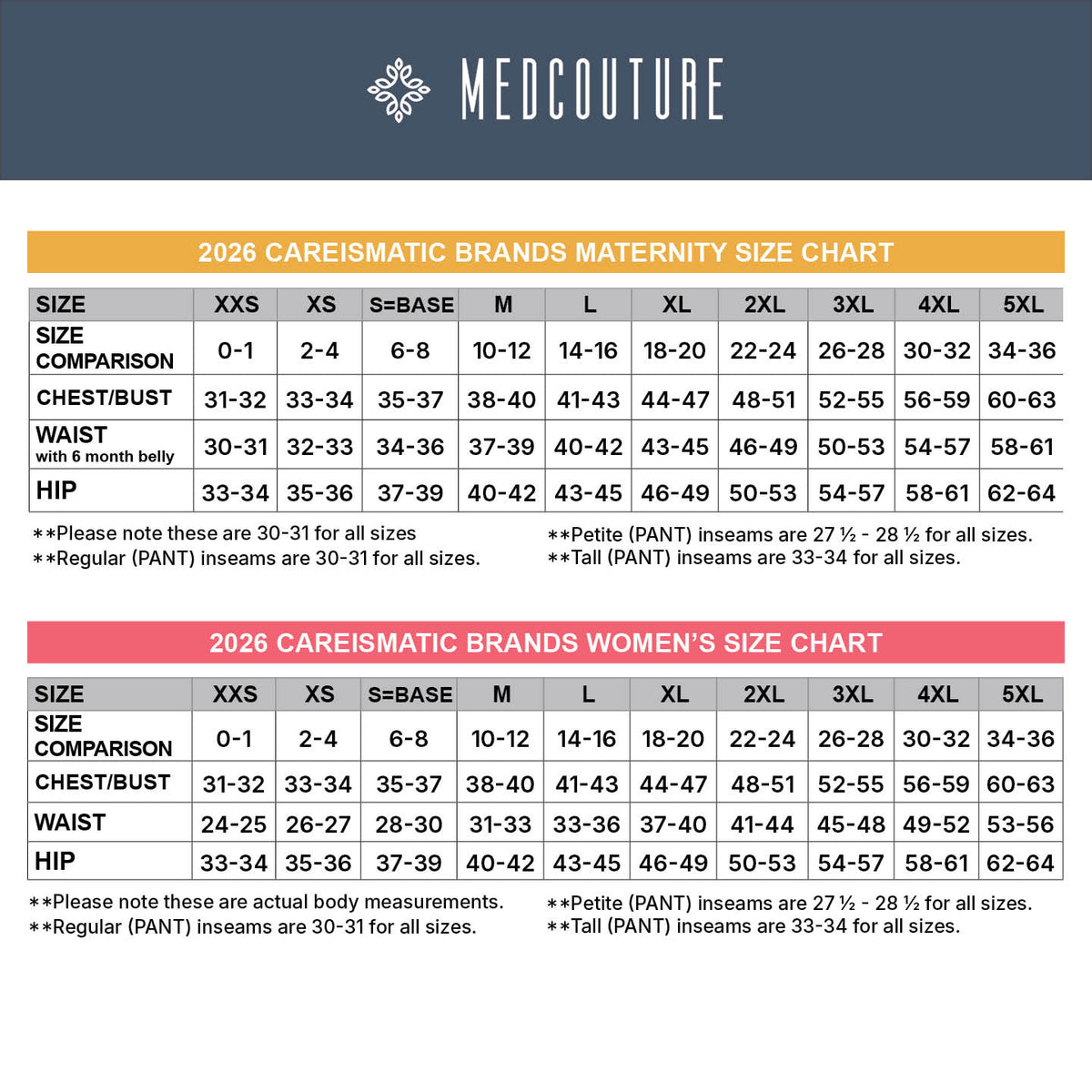 Size chart for Insight Scrub Jogger | Cambrian College RPN