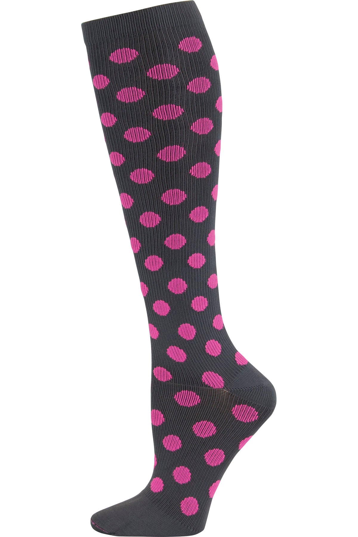 Regular Fit - Compression Socks 10-15mmHg Compression Socks Cherokee Legwear Grey/Pink Polka Dot  