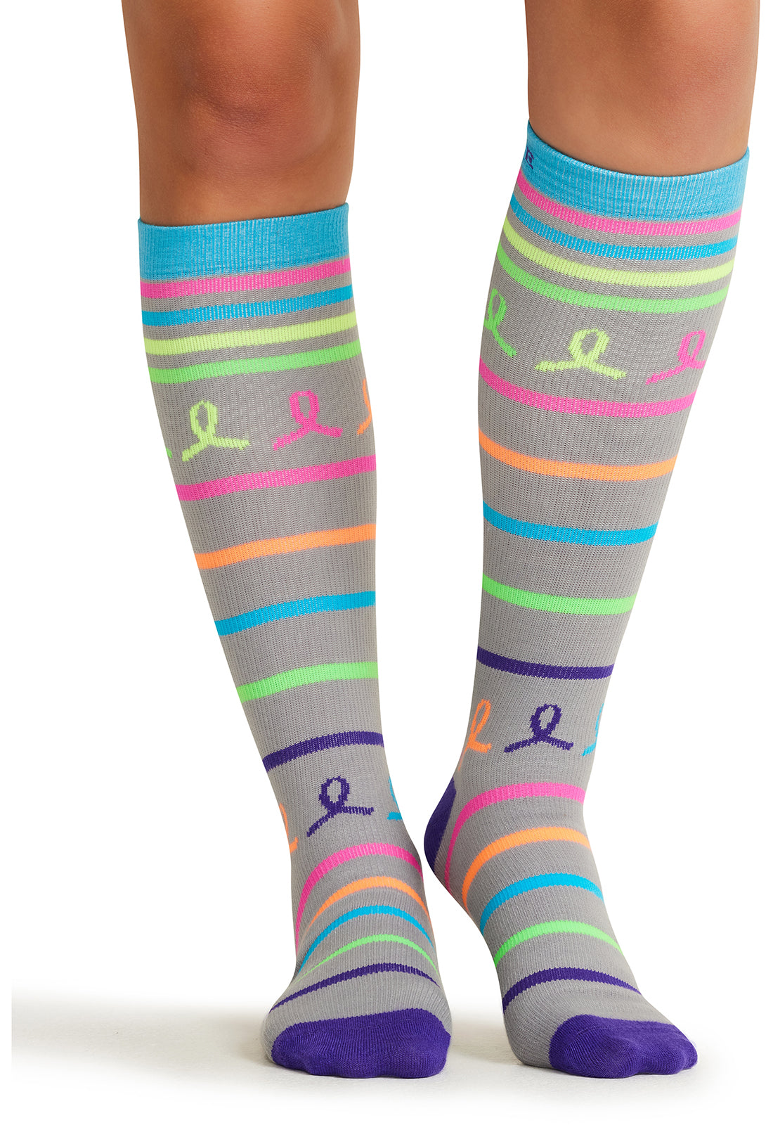 Plus Size Fit - Compression Socks 10-15mmHg Compression Socks Cherokee Legwear Neon Multi Ribbon  