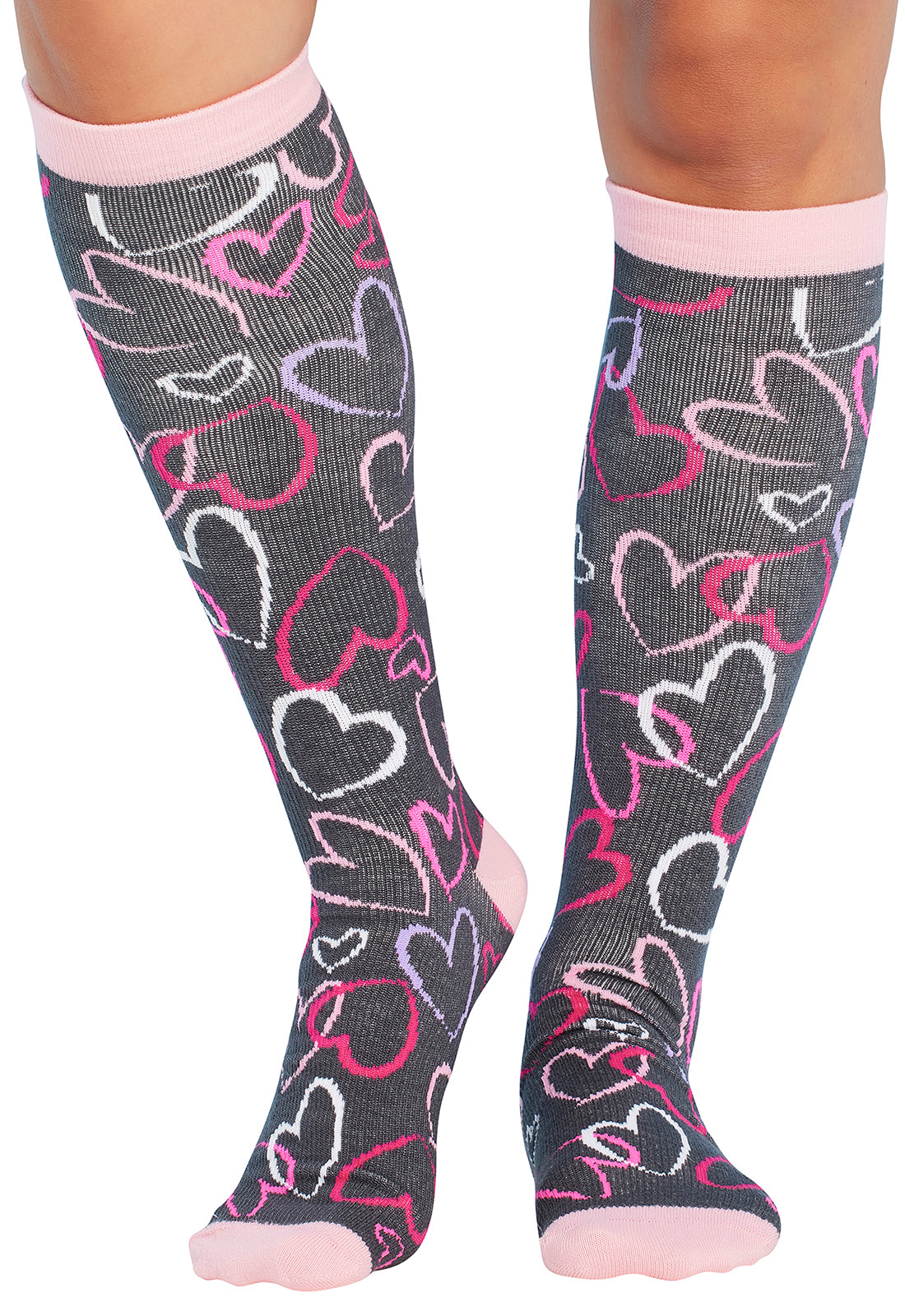 Plus Size Fit | Women's 10-15mmHg Compression Socks Compression Socks Cherokee Legwear Sketch Hearts  