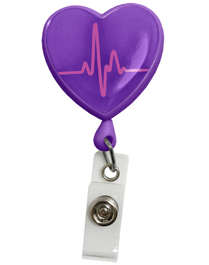 EKG Heart Purple – Retractable ID Badge Holder Retractable Badge Reel Prestige Medical