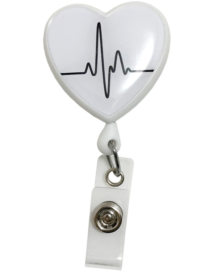 EKG Heart White – Retractable ID Badge Holder Retractable Badge Reel Prestige Medical