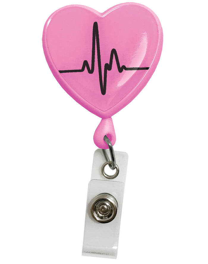 EKG Heart Pink – Retractable ID Badge Holder Retractable Badge Reel Prestige Medical