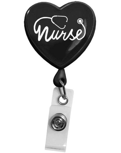 Prestige Medical Retractable ID Holder Retractable Badge Reel Prestige Medical Nurse Heart on Black  