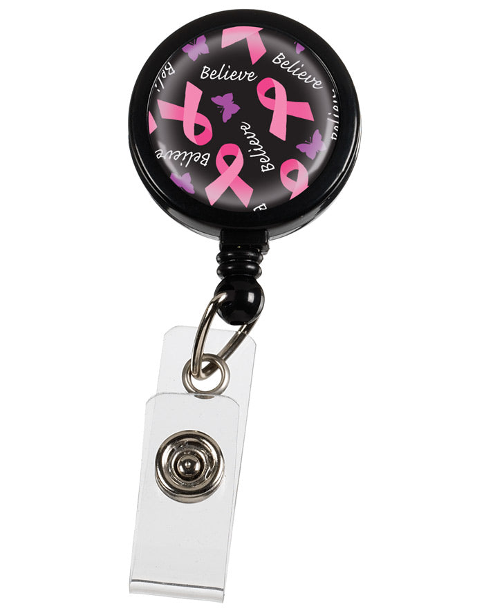 Breast Cancer Pink Ribbons and Butterflies – Retractable ID Badge Holder Retractable Badge Reel Prestige Medical