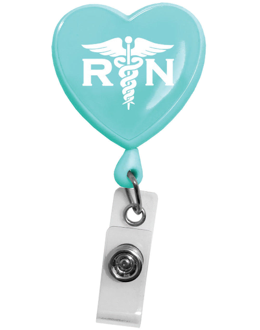 Prestige Medical Retractable ID Badge Holder Retractable Badge Reel Prestige Medical RN Heart on Aqua  