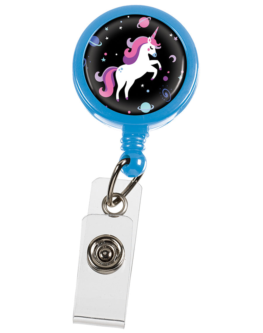 Unicorns Black on Blue – Retractable ID Badge Holder Retractable Badge Reel Prestige Medical