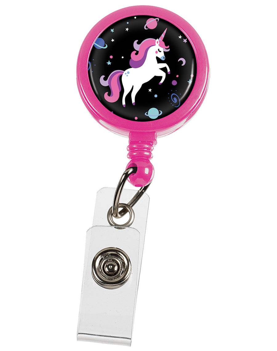 Unicorns Black on Pink – Retractable ID Badge Holder Retractable Badge Reel Prestige Medical