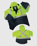 SJ12 OPUS Two-Tone Duty Safety Rain Jacket.  Front and Back view.