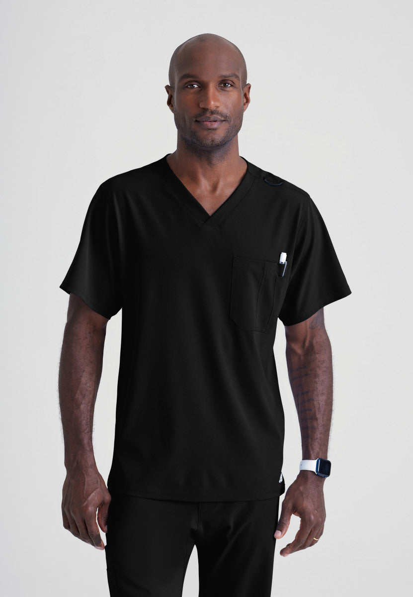 Structure 1-Pocket V-Neck Scrub Top Men's Scrub Top Skechers by Barco Black XS