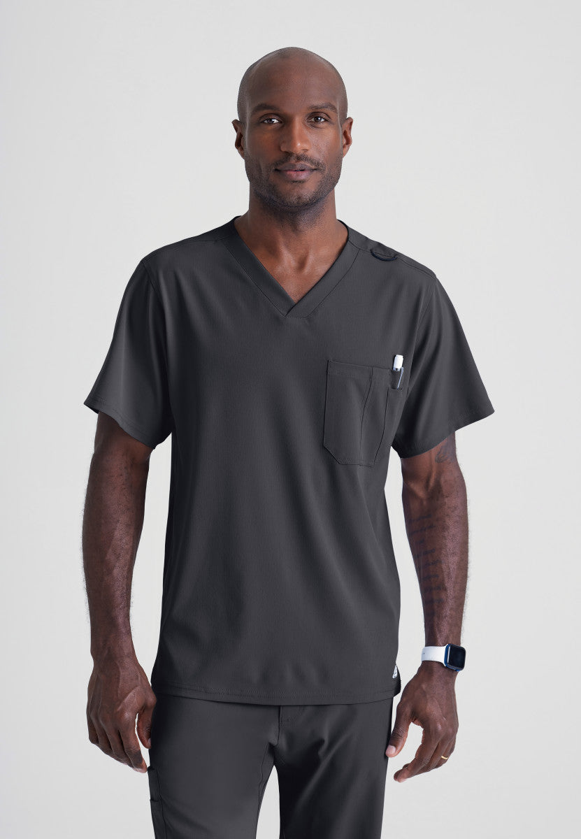Structure 1-Pocket V-Neck Scrub Top Men's Scrub Top Skechers by Barco Pewter XS