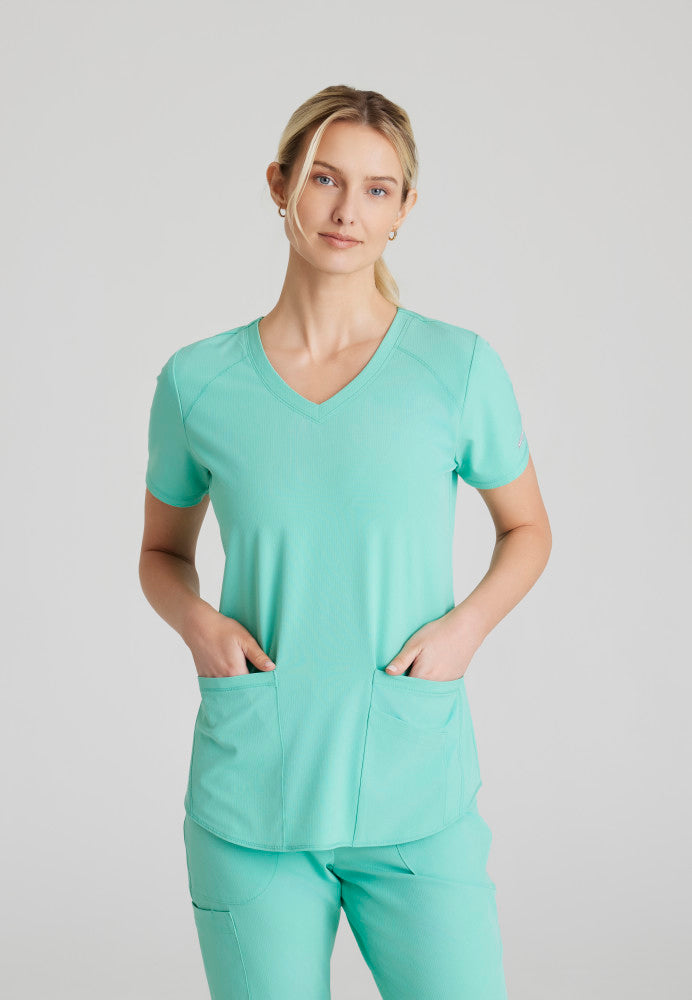 Breeze 3-Pocket Curved V-Neck Scrub Top Women's Scrub Top Skechers by Barco Light Jade XXS