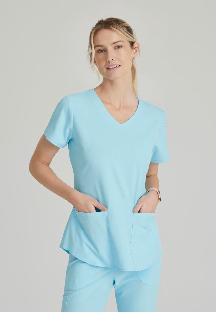 Breeze 3-Pocket Curved V-Neck Scrub Top Women's Scrub Top Skechers by Barco Poolside Blue XXS