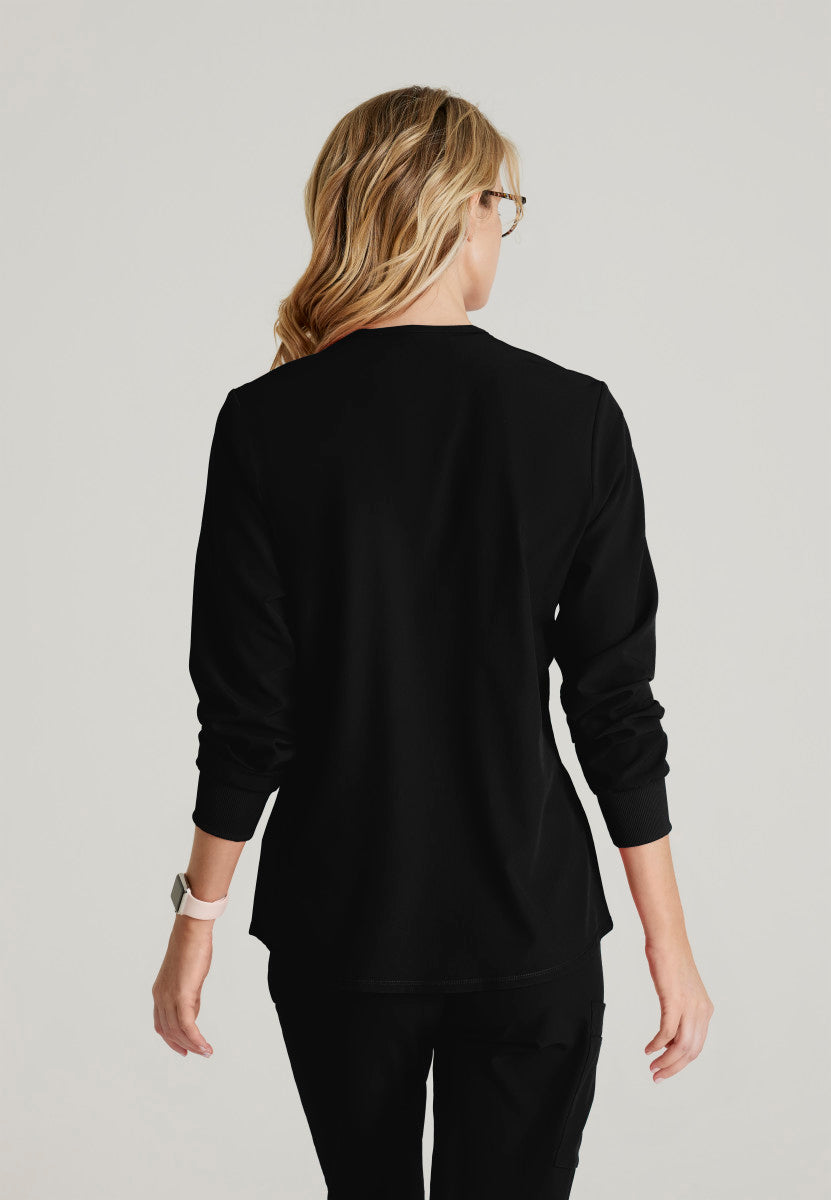 Stability 2-Pocket Crewneck Snap-Front Scrub Jacket Women's Warm Up Jacket Skechers by Barco