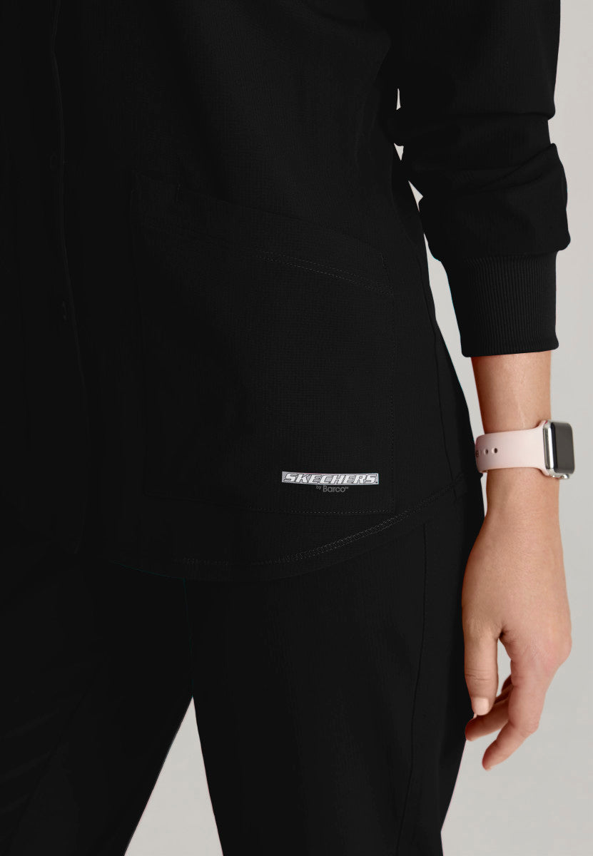 Stability 2-Pocket Crewneck Snap-Front Scrub Jacket Women's Warm Up Jacket Skechers by Barco