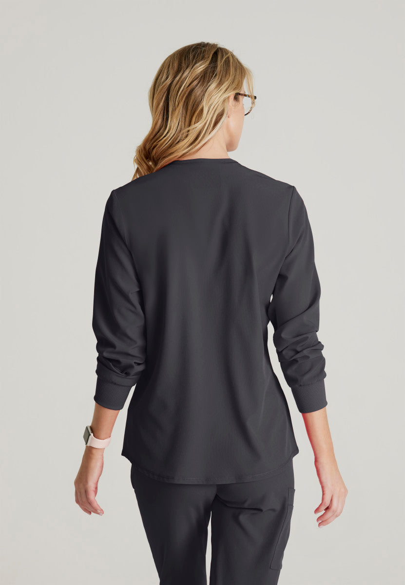 Stability 2-Pocket Crewneck Snap-Front Scrub Jacket Women's Warm Up Jacket Skechers by Barco