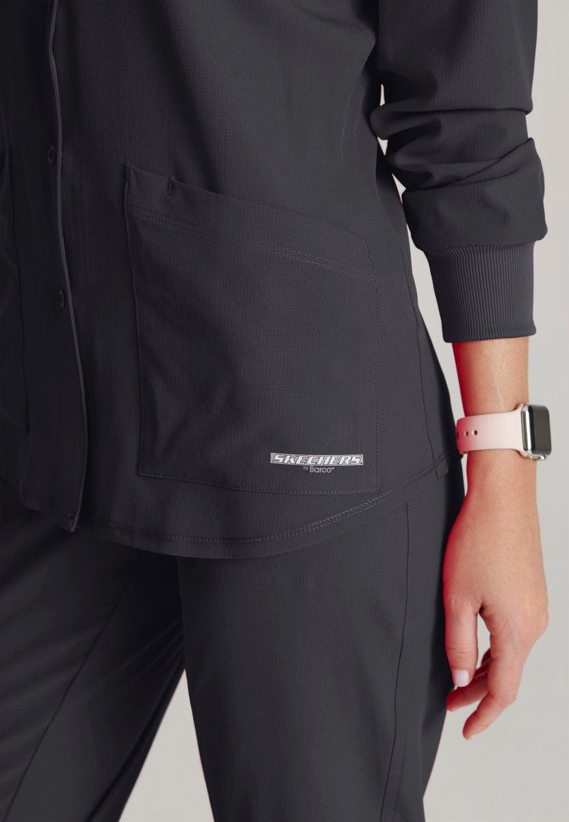Stability 2-Pocket Crewneck Snap-Front Scrub Jacket Women's Warm Up Jacket Skechers by Barco