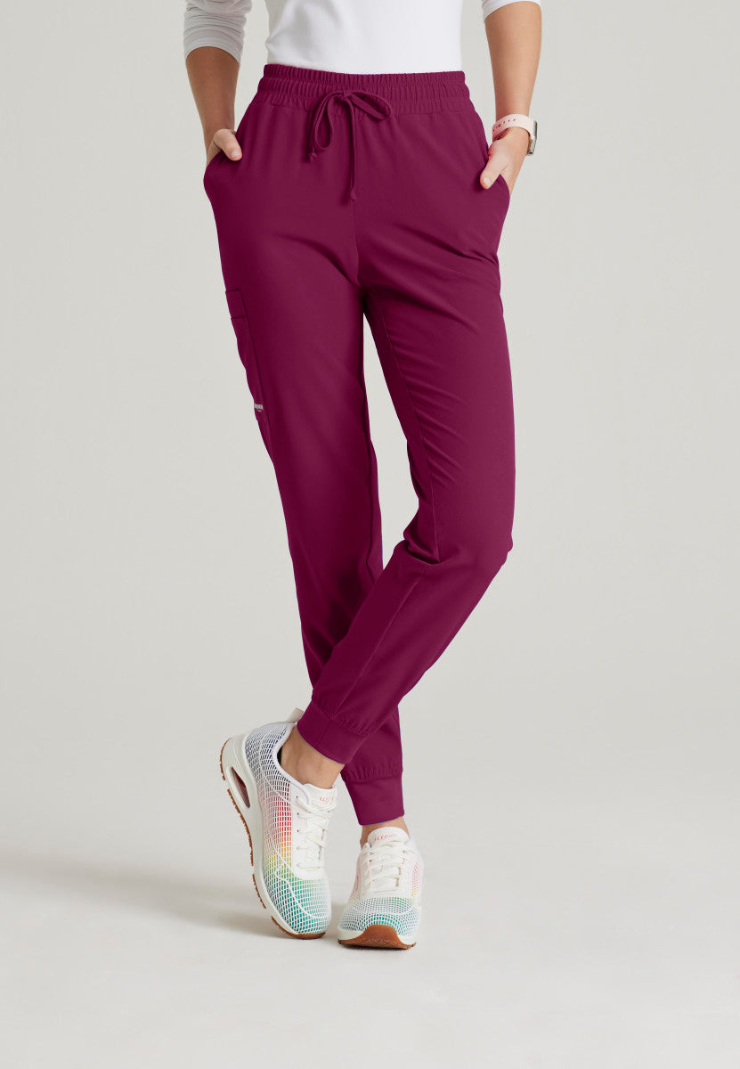 Skechers | Theory 4-Pocket Mid-Rise Jogger Scrub Pant Women's Scrub Jogger Skechers Wine XXS 