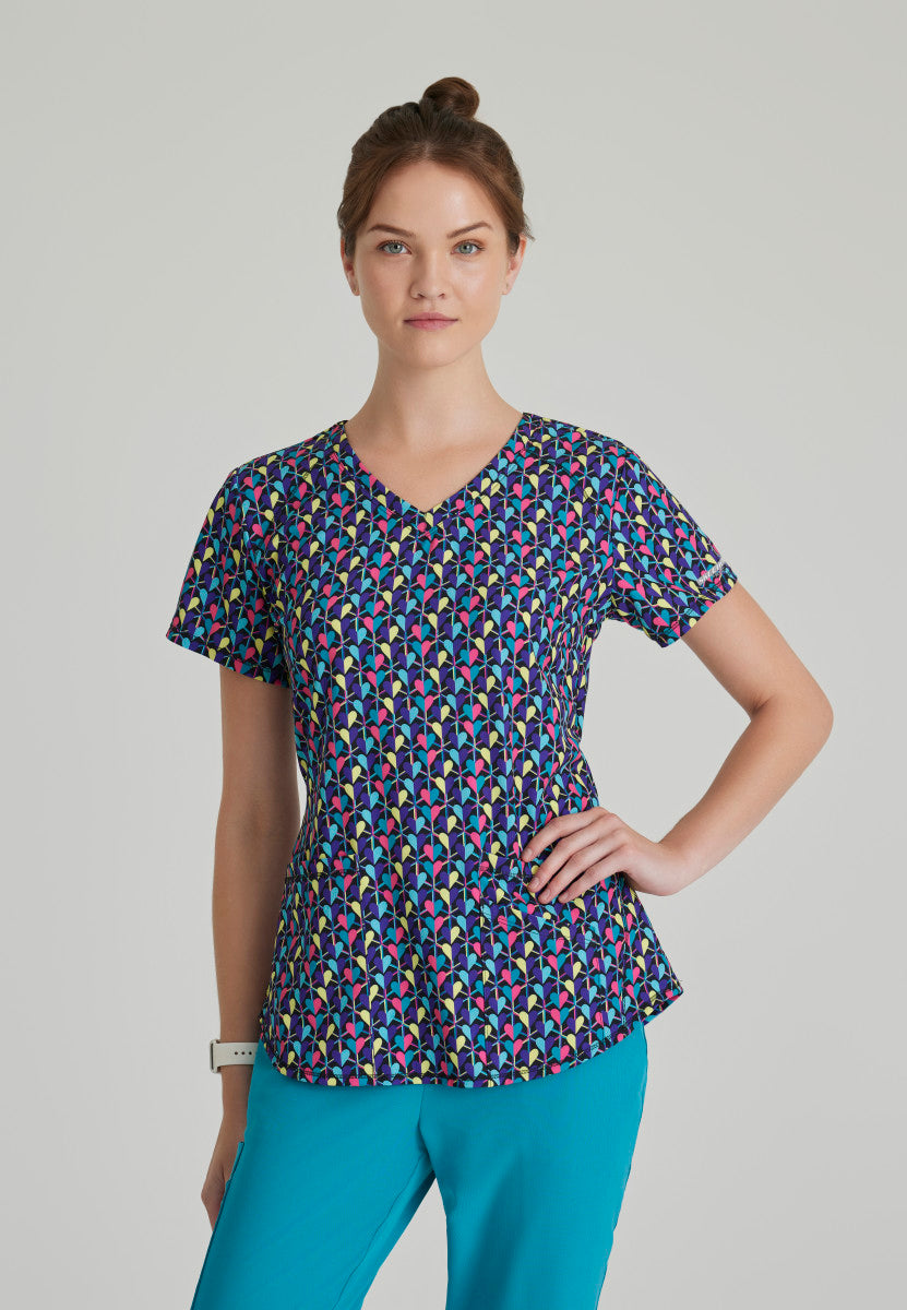 Deco Hearts 3 Pocket V-Neck Scrub Top Women's Print Scrub Top Skechers by Barco S