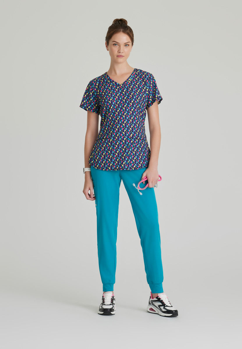 Deco Hearts 3 Pocket V-Neck Scrub Top Women's Print Scrub Top Skechers by Barco
