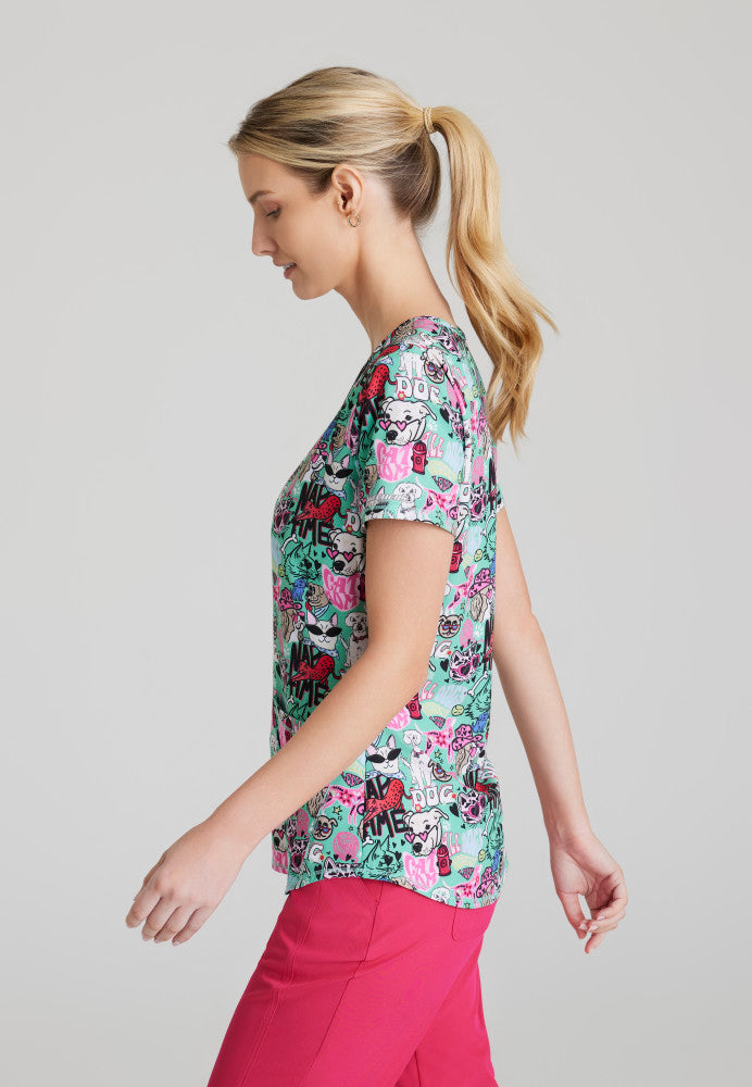 Pet Party V-Neck Animal Print Scrub Top Women's Print Scrub Top Skechers by Barco