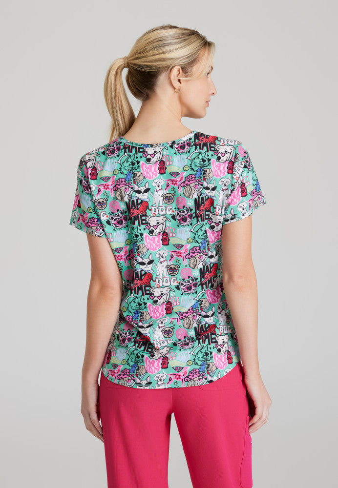 Pet Party V-Neck Animal Print Scrub Top Women's Print Scrub Top Skechers by Barco