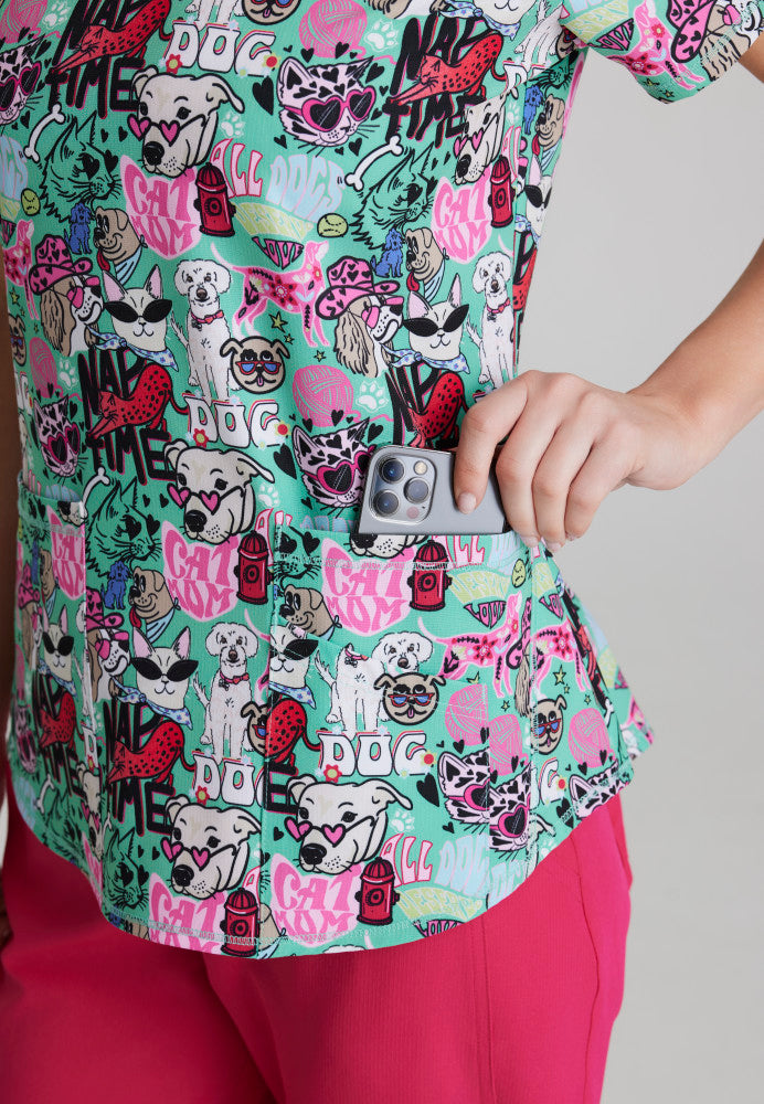 Pet Party V-Neck Animal Print Scrub Top Women's Print Scrub Top Skechers by Barco